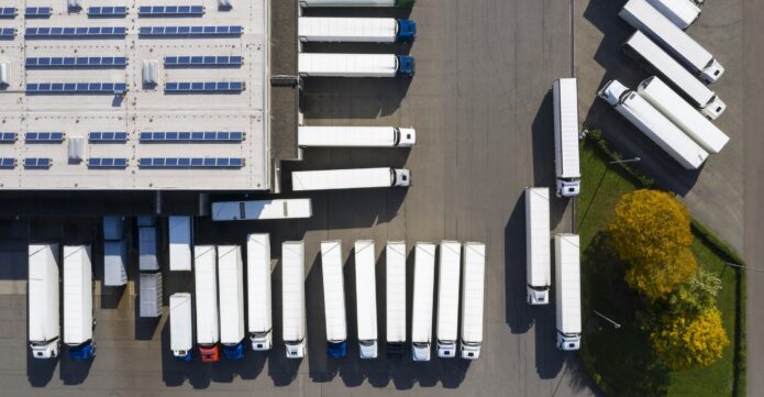 Aerial view of logistics distribution centre with multiple