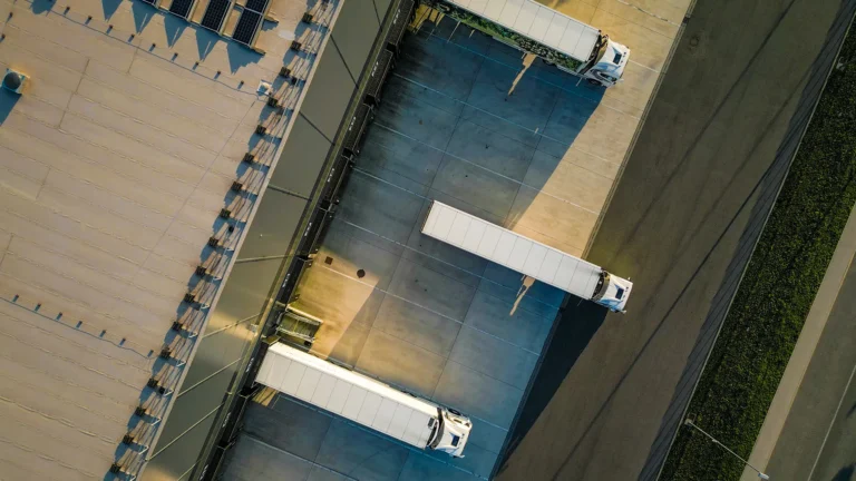 Trucks at logistics facility