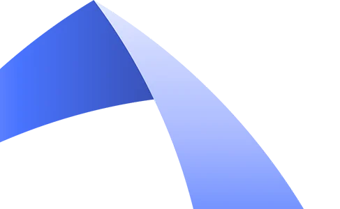 Abstract curved blue shapes forming an arc on a white background.